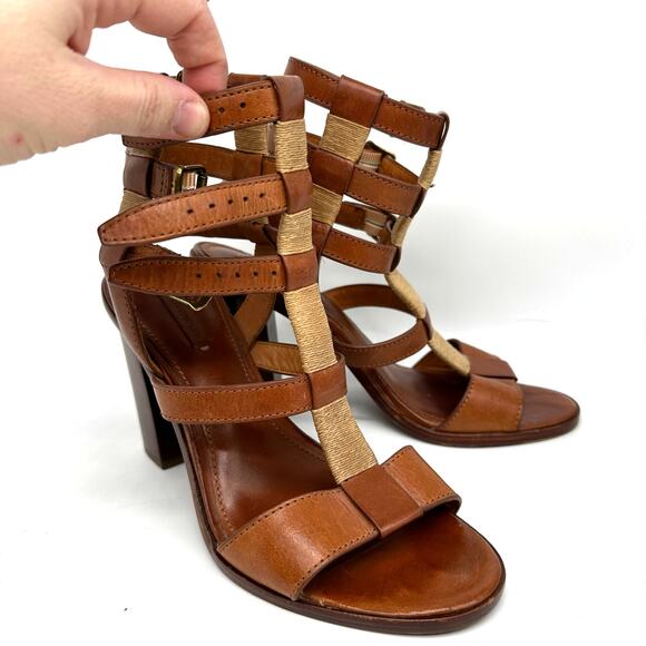 Frye Suzie Gladiator Leather Sandal Heels Cognac Brown
Womens Size 8 Strappy - Picture 6 of 14